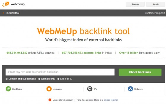 WebMeUp backlink tool